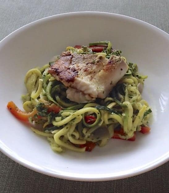Zucchini Noodles with Skinny Pesto and Tilapia