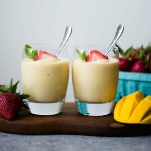Vegan Mango and Pineapple Mousse - easy dessert made with just 5 ingredients! dairy free + gluten free!