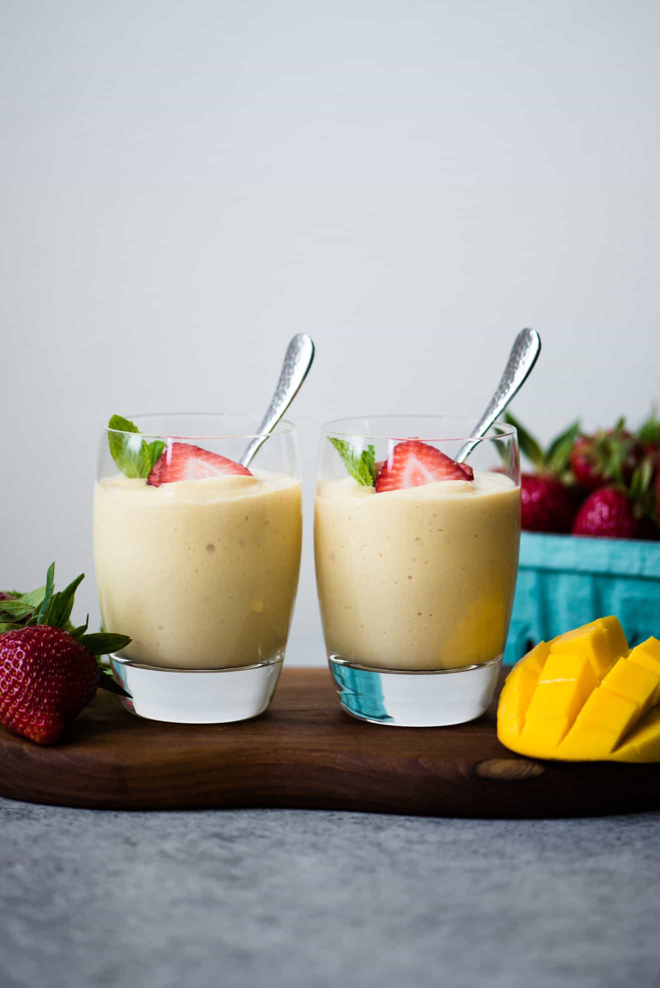 Vegan Mango and Pineapple Mousse - easy dessert made with just 5 ingredients! dairy free + gluten free!