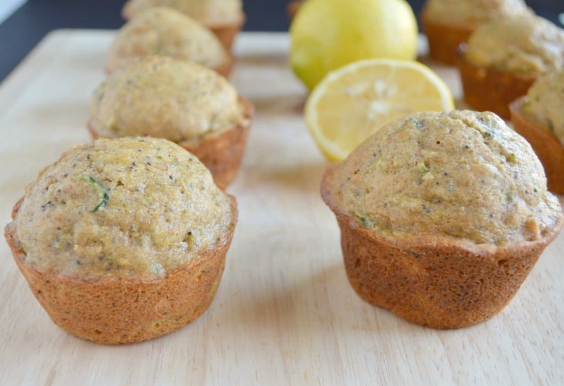 lemon zucchini muffins with poppy seeds and walnuts