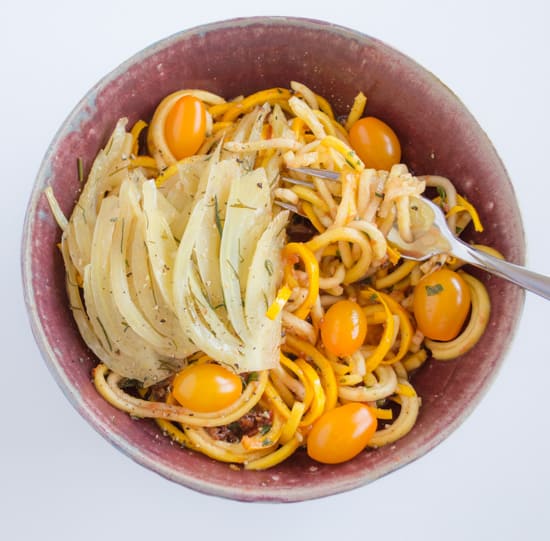 Yellow Squash Noodles with Tomato Basil Sauce