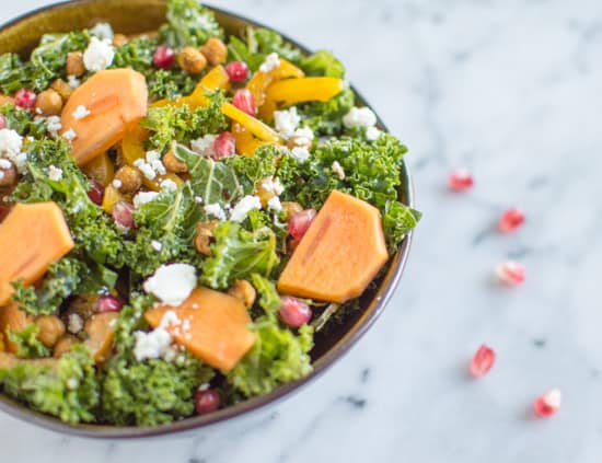 Kale Persimmon Salad with Curry Chickpea Croutons | webserie.futebolmilionario.com