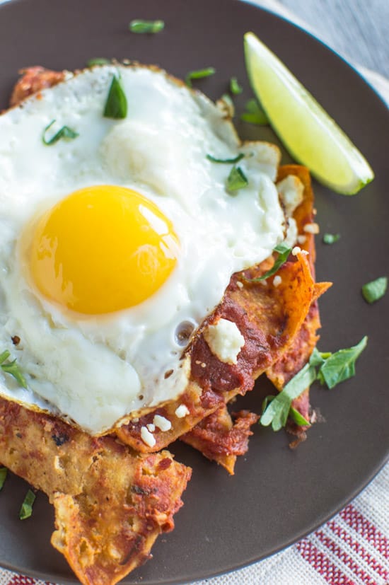 Chilaquiles with Homemade Tomato Sauce & Fried Eggs