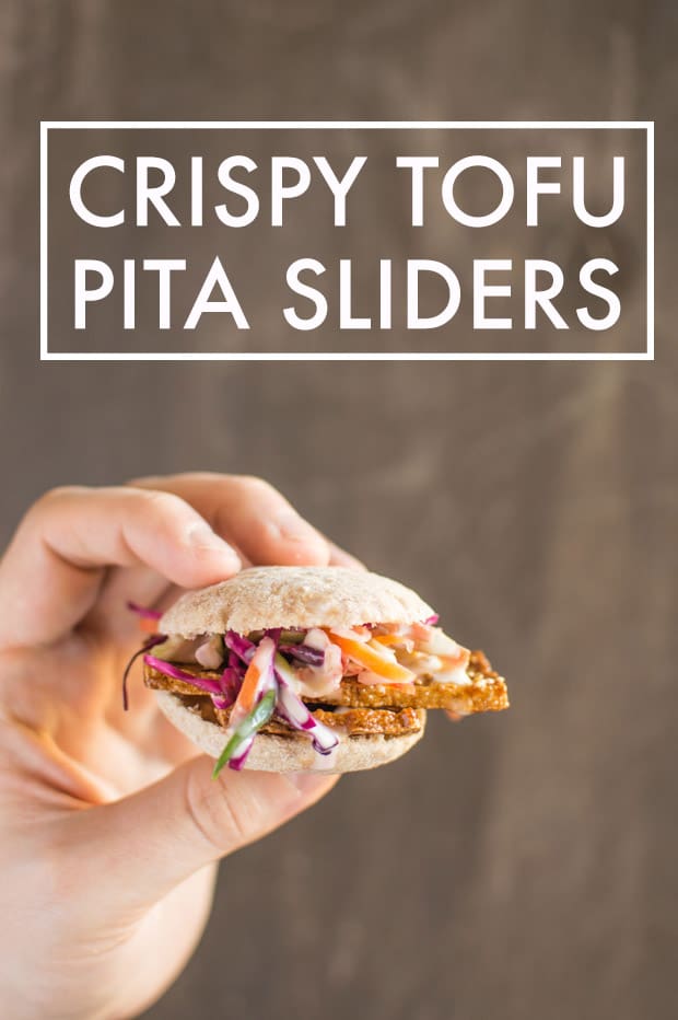 Crispy Tofu Pita Sliders - deliciously crispy tofu strips with quick pickled vegetables and a miso aioli | webserie.futebolmilionario.com