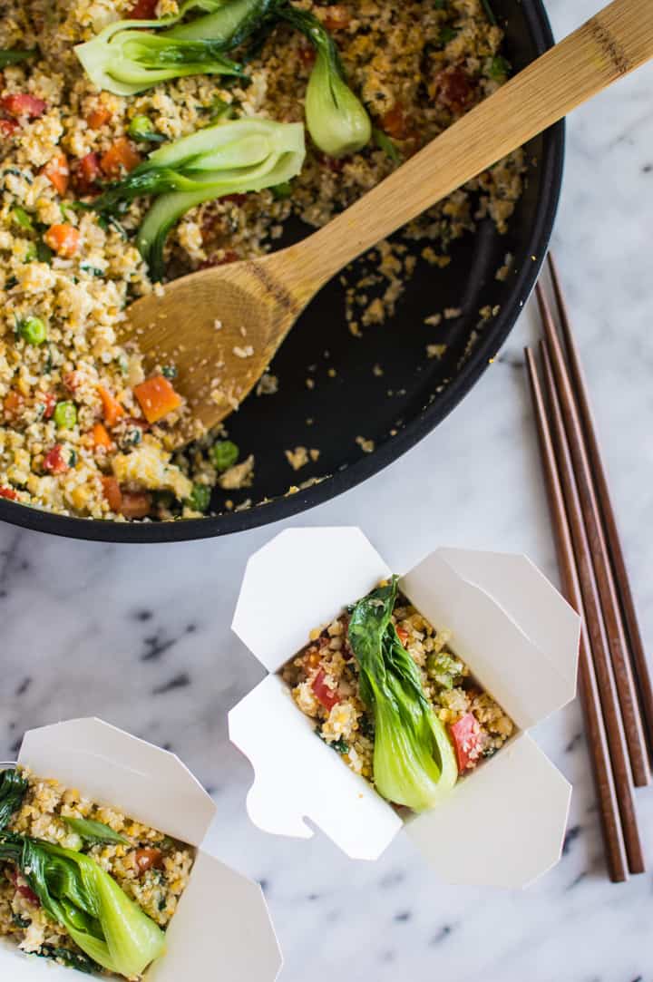 Easy Cauliflower Fried Rice with Baby Bok Choy - a healthy meal ready in 30 minutes! paleo, gluten-free, whole30 | webserie.futebolmilionario.com