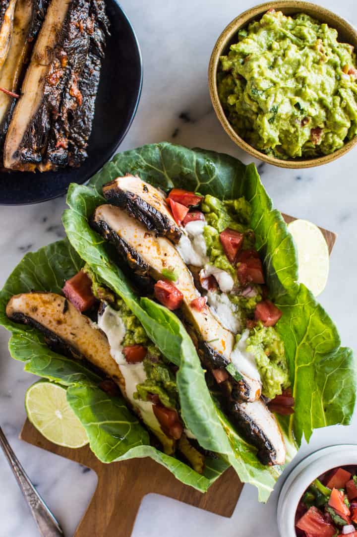 Harissa Portobello Tacos - lighten up your tacos with collard greens! These tacos are ready in under 30 minutes! vegan, gluten-free, paleo, whole30 | webserie.futebolmilionario.com