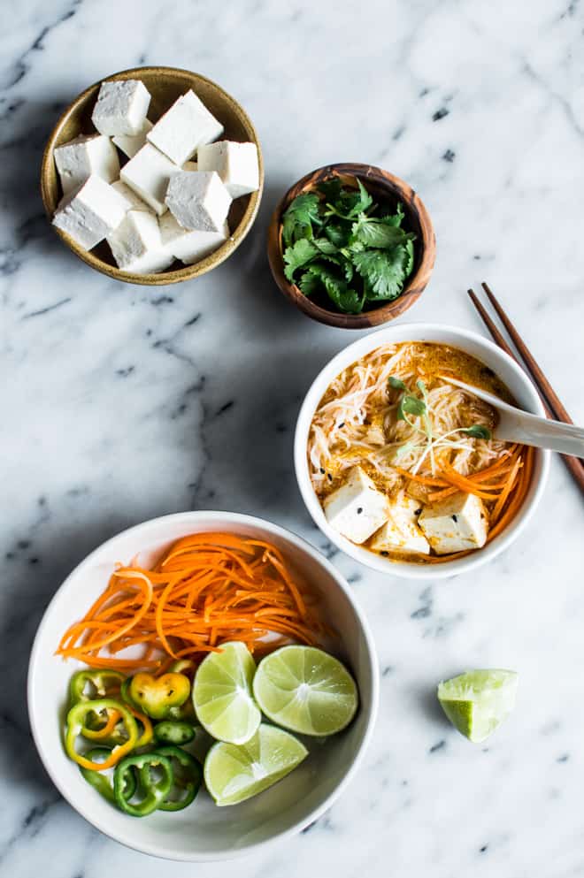 Curry Laksa with Tofu - a delicious, gluten-free dish to keep you warm in the winter! by Lisa Lin of Healthy Nibbles & Bits