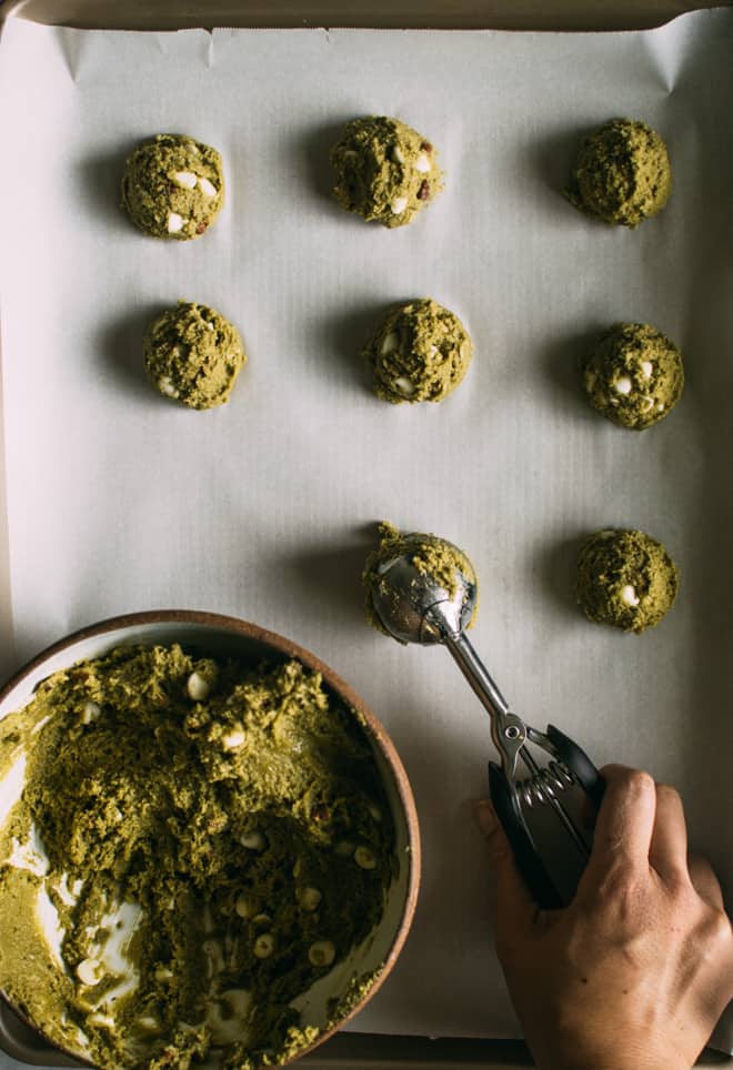 Easy Gluten-Free Matcha Cookies with White Chocolate and Pecans