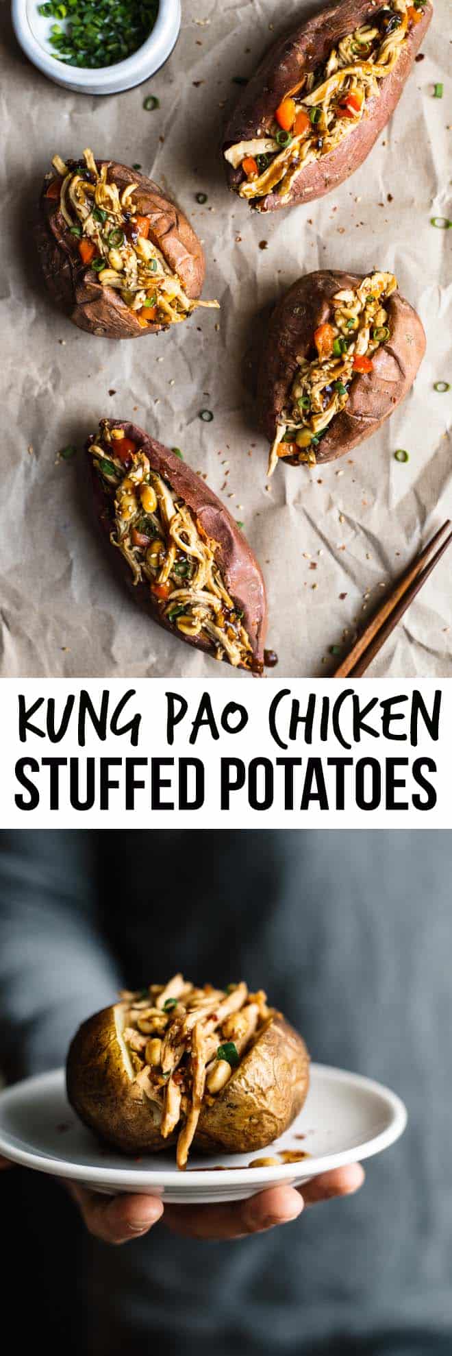 Kung Pao Chicken Stuffed Potatoes, Two Ways - a delicious, gluten-free dish that is ready in 45 minutes! by Lisa Lin of webserie.futebolmilionario.com