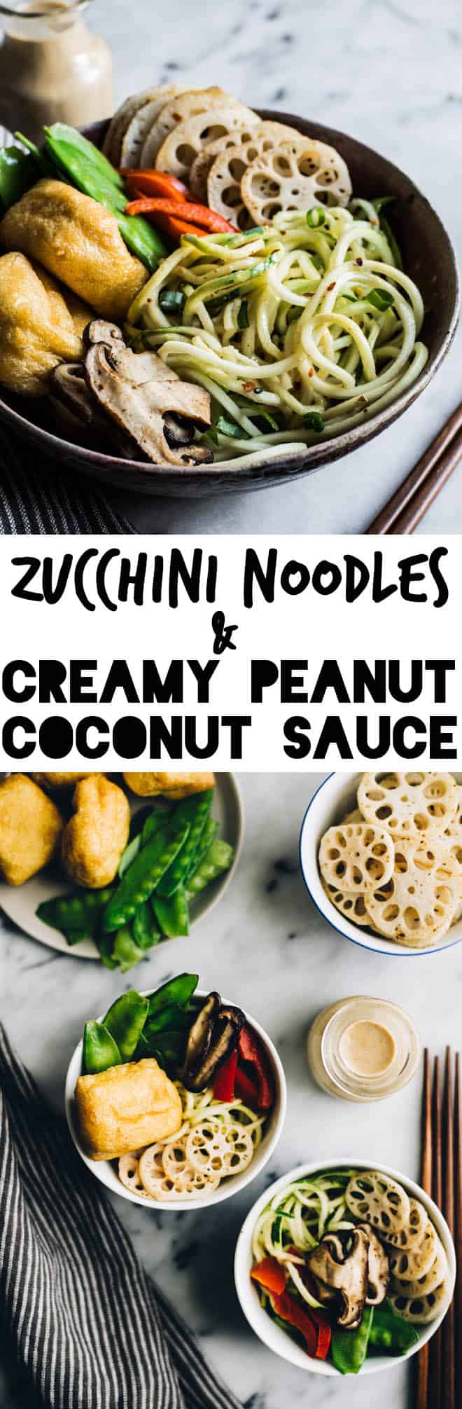 Zucchini Noodle (Zoodles) Bowl with Peanut Coconut Sauce - this dreamy vegan and gluten-free bowl is ready in 30 minutes! by Lisa Lin of webserie.futebolmilionario.com