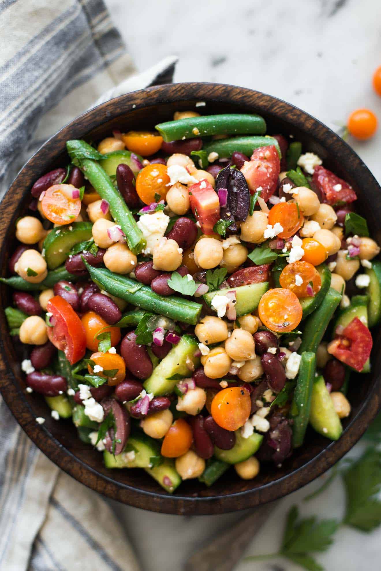 Healthy Three Bean Salad Recipe - this delicious, healthy salad is great as a side or a main meal!