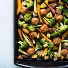 Chicken Meatball and Roasted Vegetable Sheet Pan Dinner - easy weeknight meal with just 4 main ingredients!
