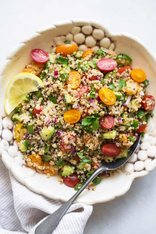 A delicious quinoa tabbouleh salad that is ready in 20 minutes!