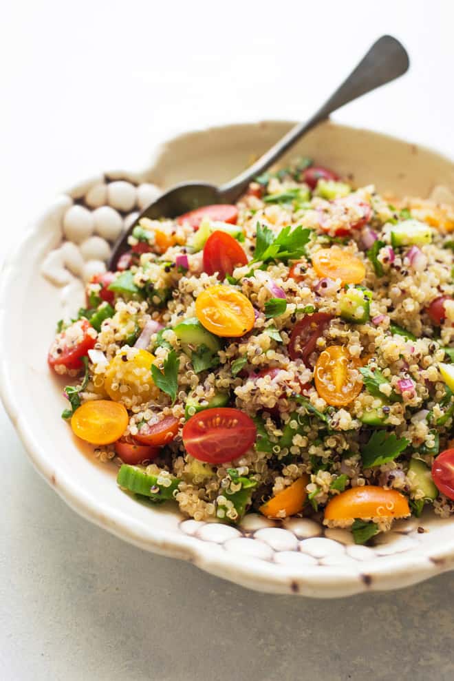 A delicious quinoa tabbouleh salad that is ready in 20 minutes!