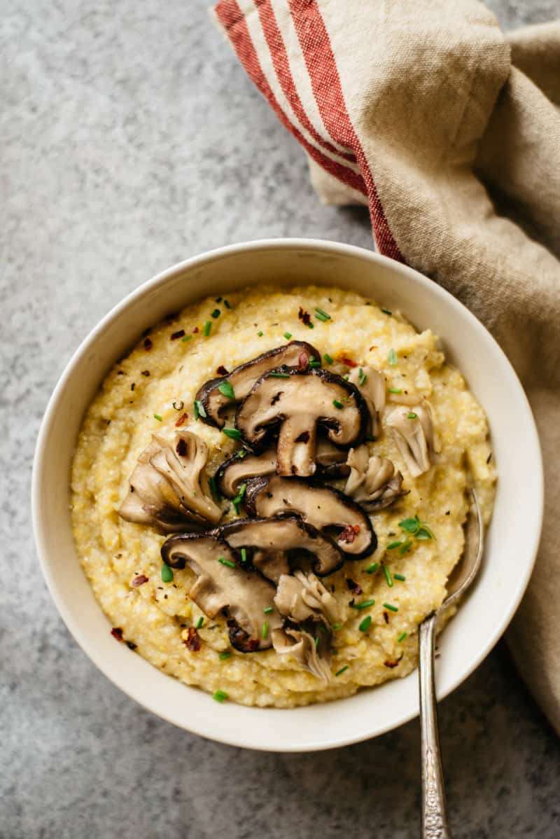 Cauliflower Polenta with Sauteed Mushrooms by @healthynibs