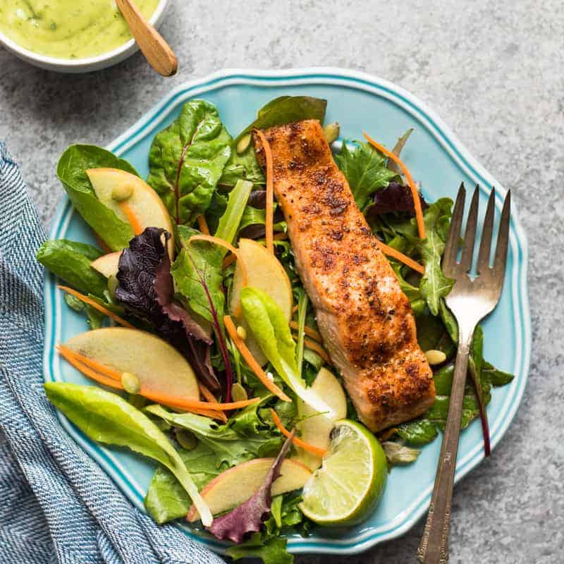 Cajun Spiced Baked Salmon with Avocado Lime Sauce - a healthy, gluten-free meal ready in under 30 minutes! by @healthynibs