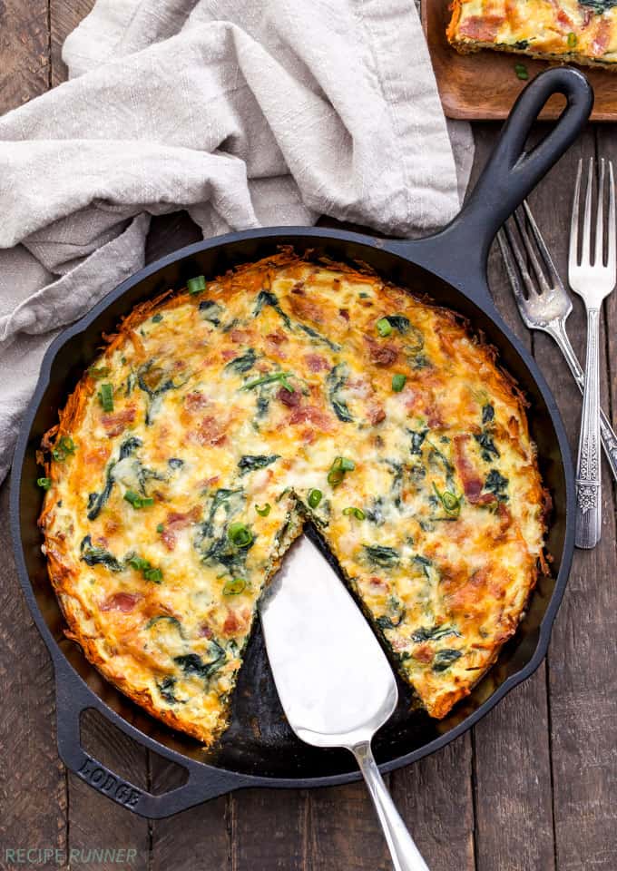 Spinach Bacon Cheese Quiche with Sweet Potato Crust from Recipe Runner