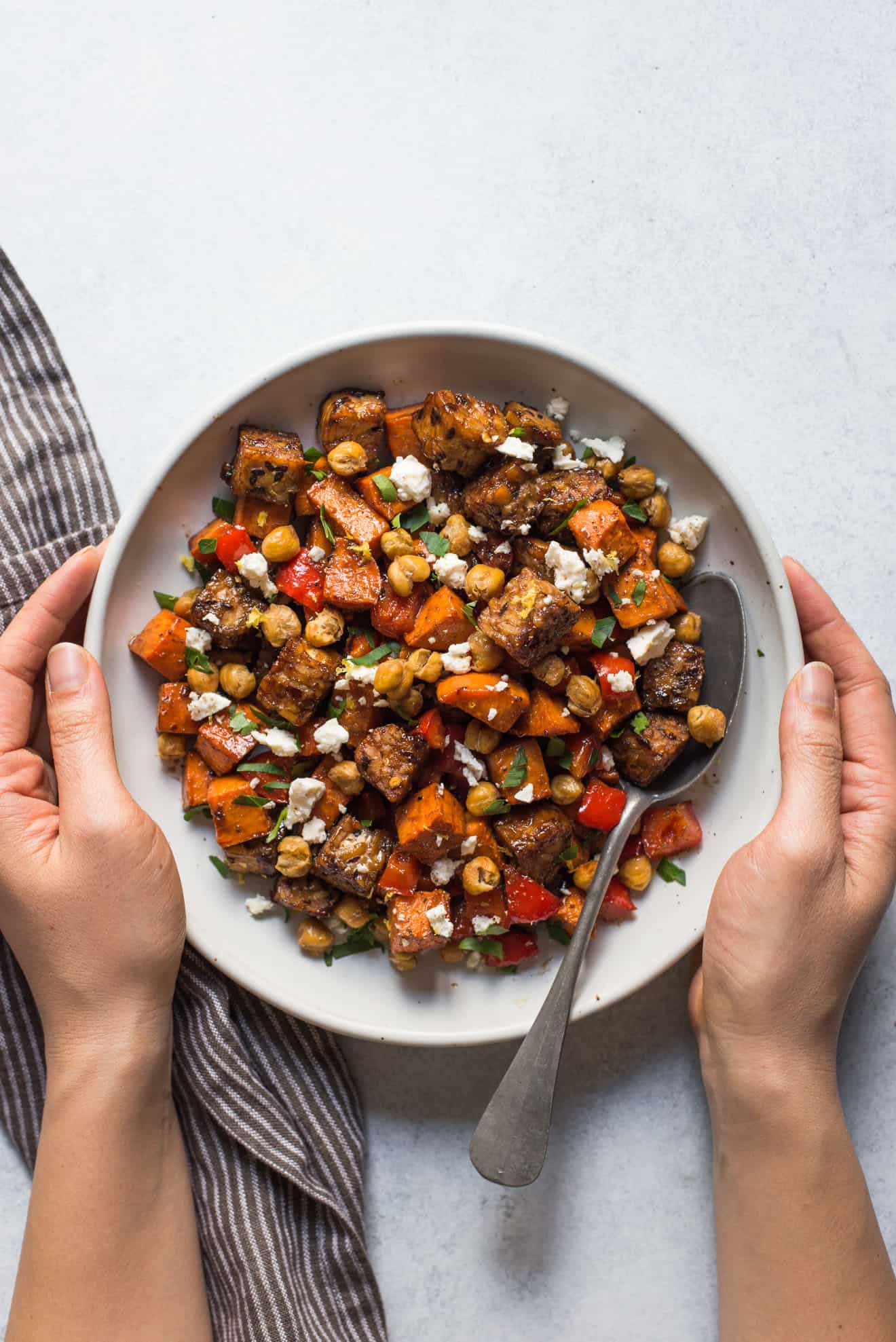 Roasted Tempeh with Tamarind Glaze, Sweet Potatoes and Roasted Chickpeas - an easy, healthy sheet pan dinner that's great for weeknights!