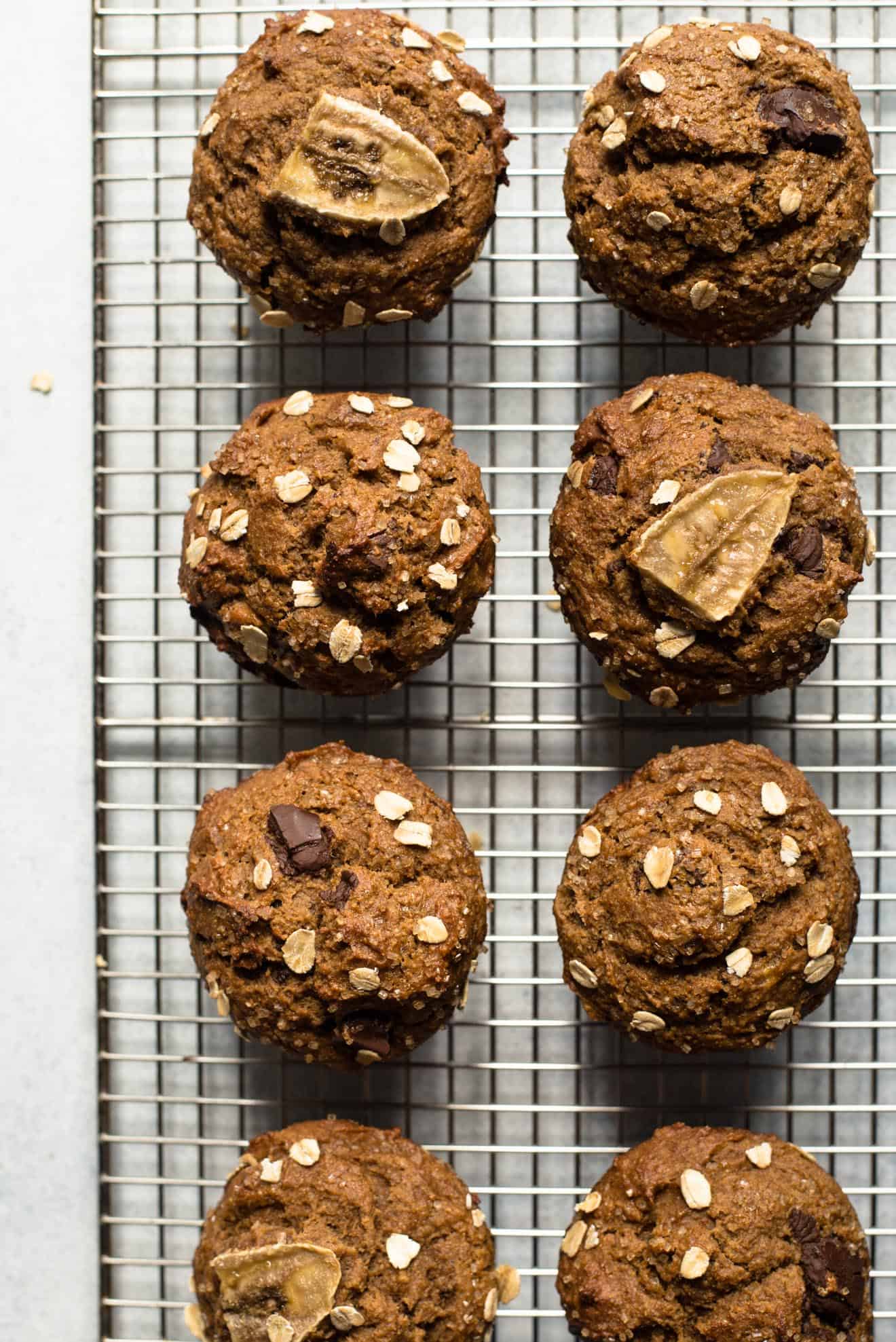 GLUTEN-FREE Oat Flour Banana Chocolate Muffins - Moist and healthy muffins that are great for breakfast!