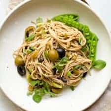 30-MINUTE Sesame and Olive Soba Noodles - Soba noodles are tossed with a sesame and olive sauce - easy, healthy vegan meal!