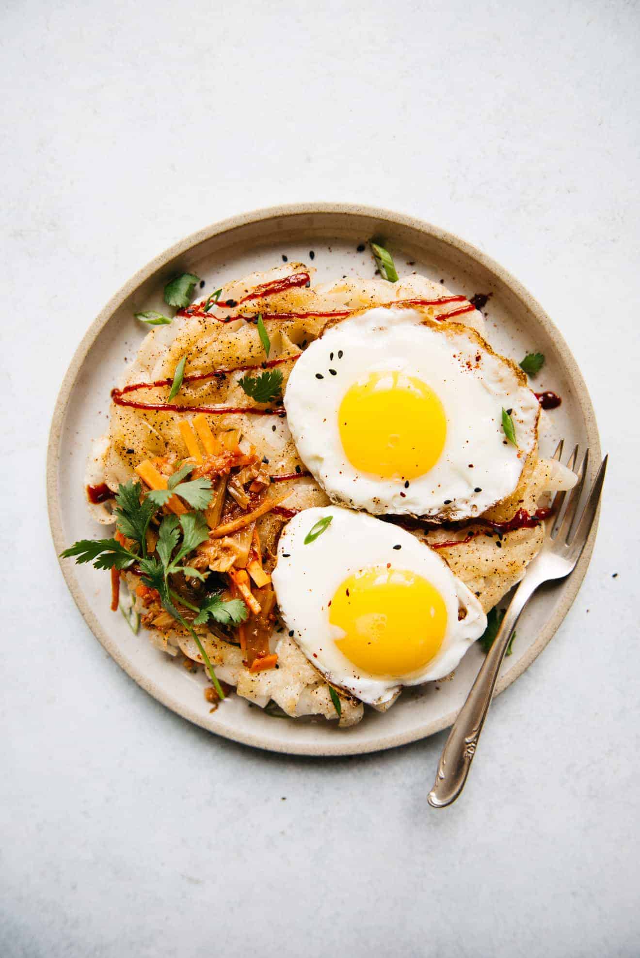 Pan-Fried Rice Noodles with Fried Eggs (Easy Vegetarian Recipe)