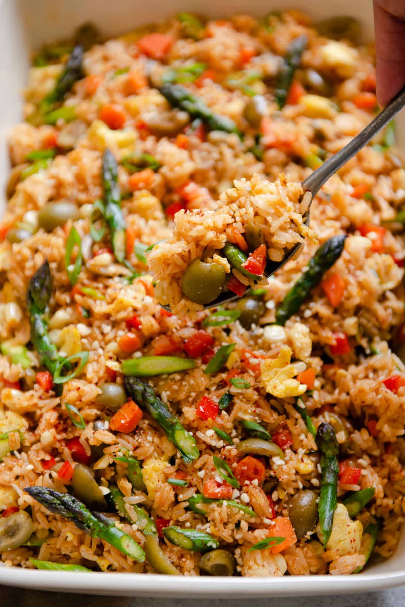 Vegetarian Red Curry Fried Rice with Olives