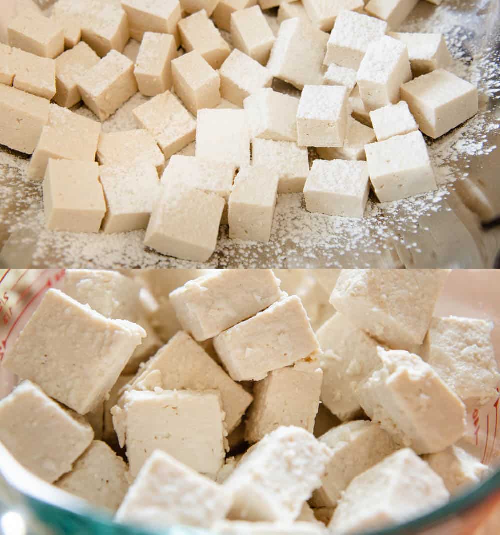 Tofu mixed with cornstarch