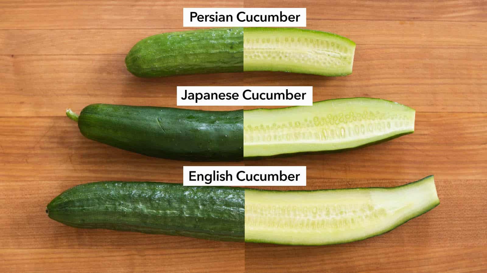 Persian cucumber, Japanese cucumber, English cucumber
