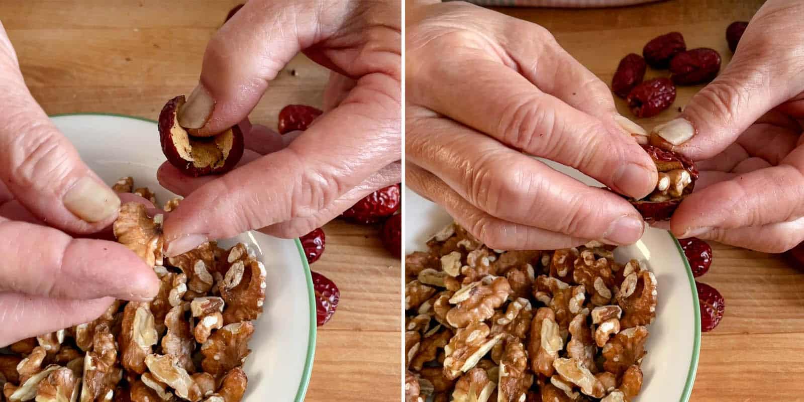 Stuffing dates with walnuts