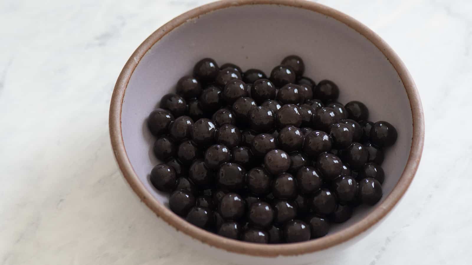 Black-colored boba (tapioca pearls)