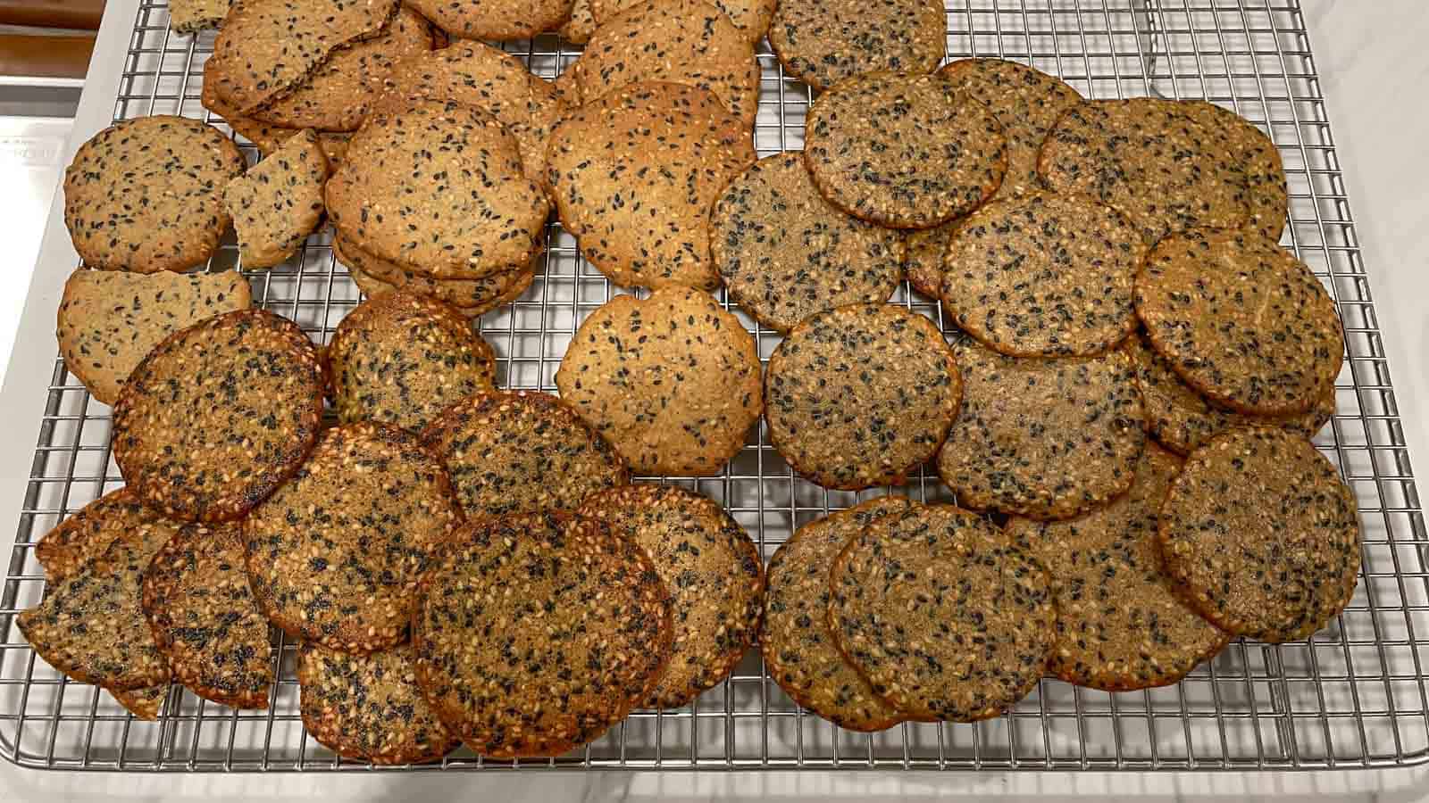 Test batches of sesame cookies